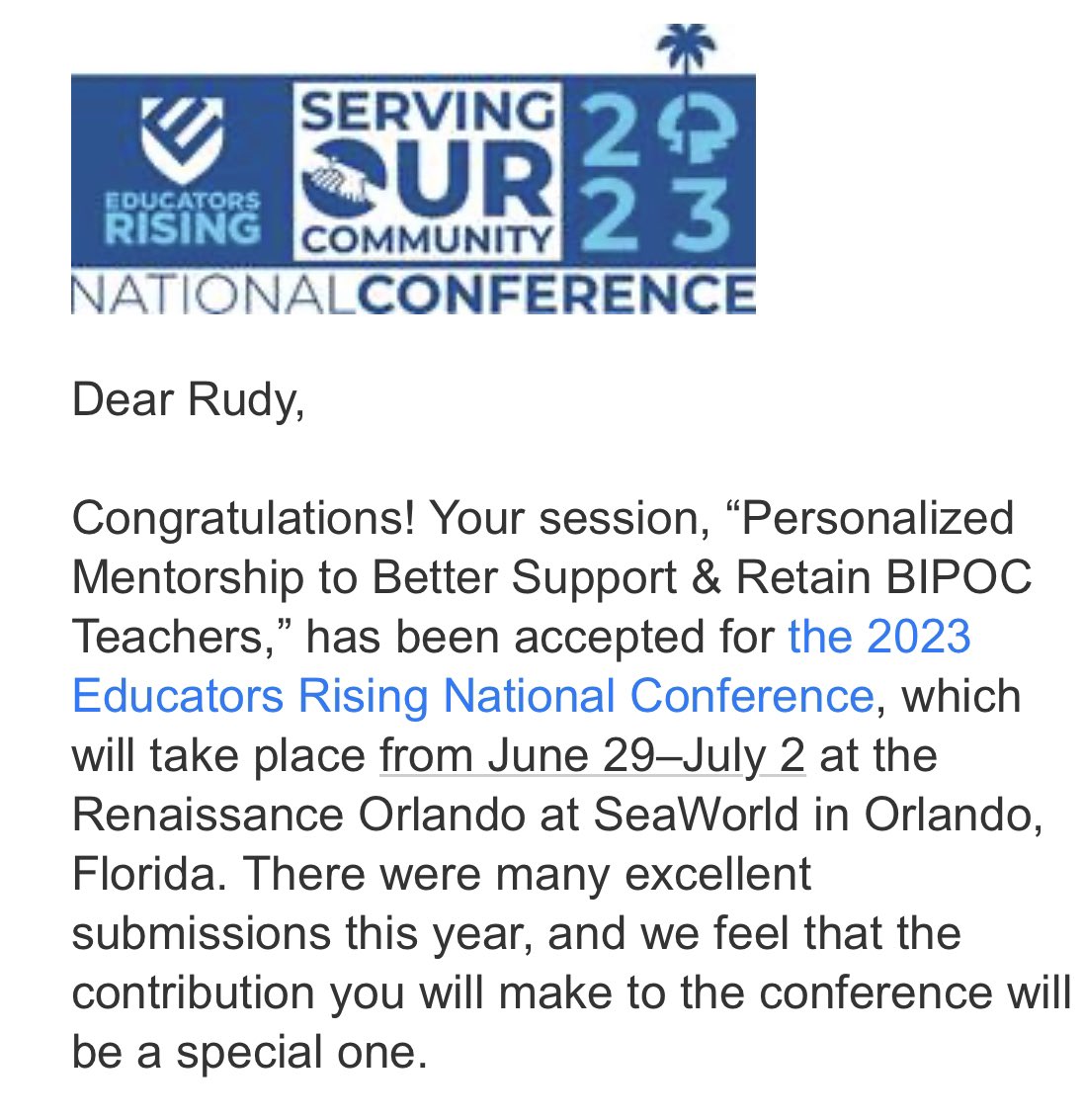 We’re looking forward to returning to the @EducatorsRising National Conference this summer - this time to present!