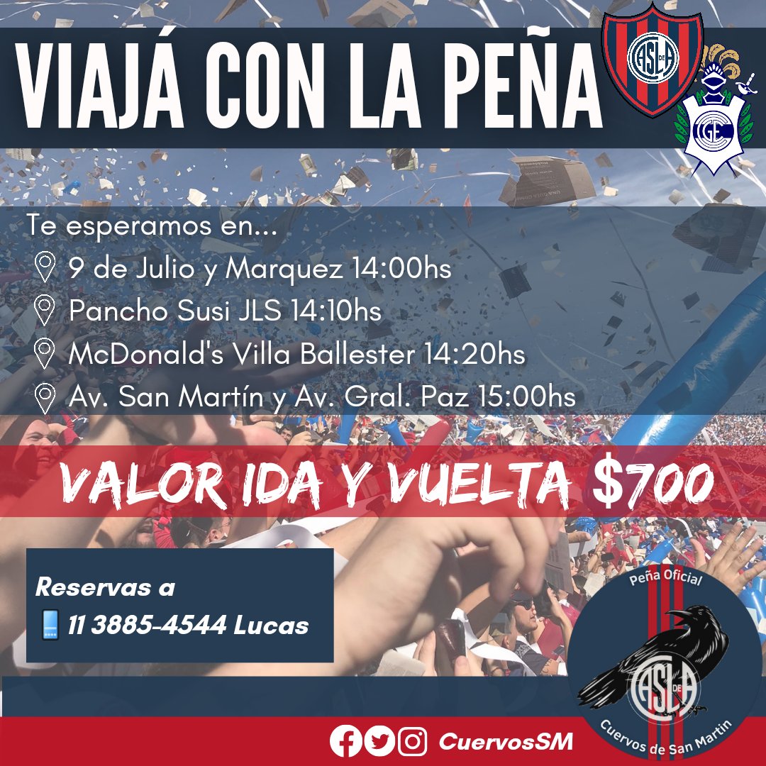 VIAJA CON LA PEÑA ❤️💙

Reserva tu lugar antes del miércoles y sumate al listado exclusivo de la peña para el canje

Valor ida y vuelta

Reserva: $700 (hasta jueves 9/3)
General: $900

No te quedes abajo! Comunicate al:
📱11 3885-4544 Lucas