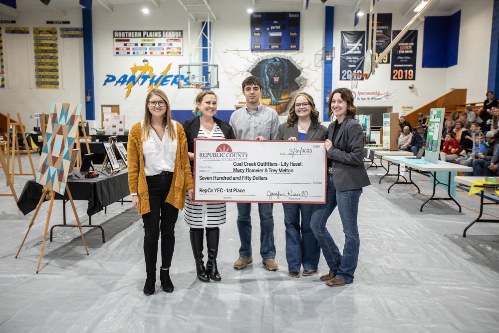 RepCoED's tweet image. Thanks to everyone who helped put on the 2023 Republic County YEC competition last night at Pike Valley High School. Coal Creek Outfitters was the first place winner out of 14 teams. @networkkansas @bhenry_ks