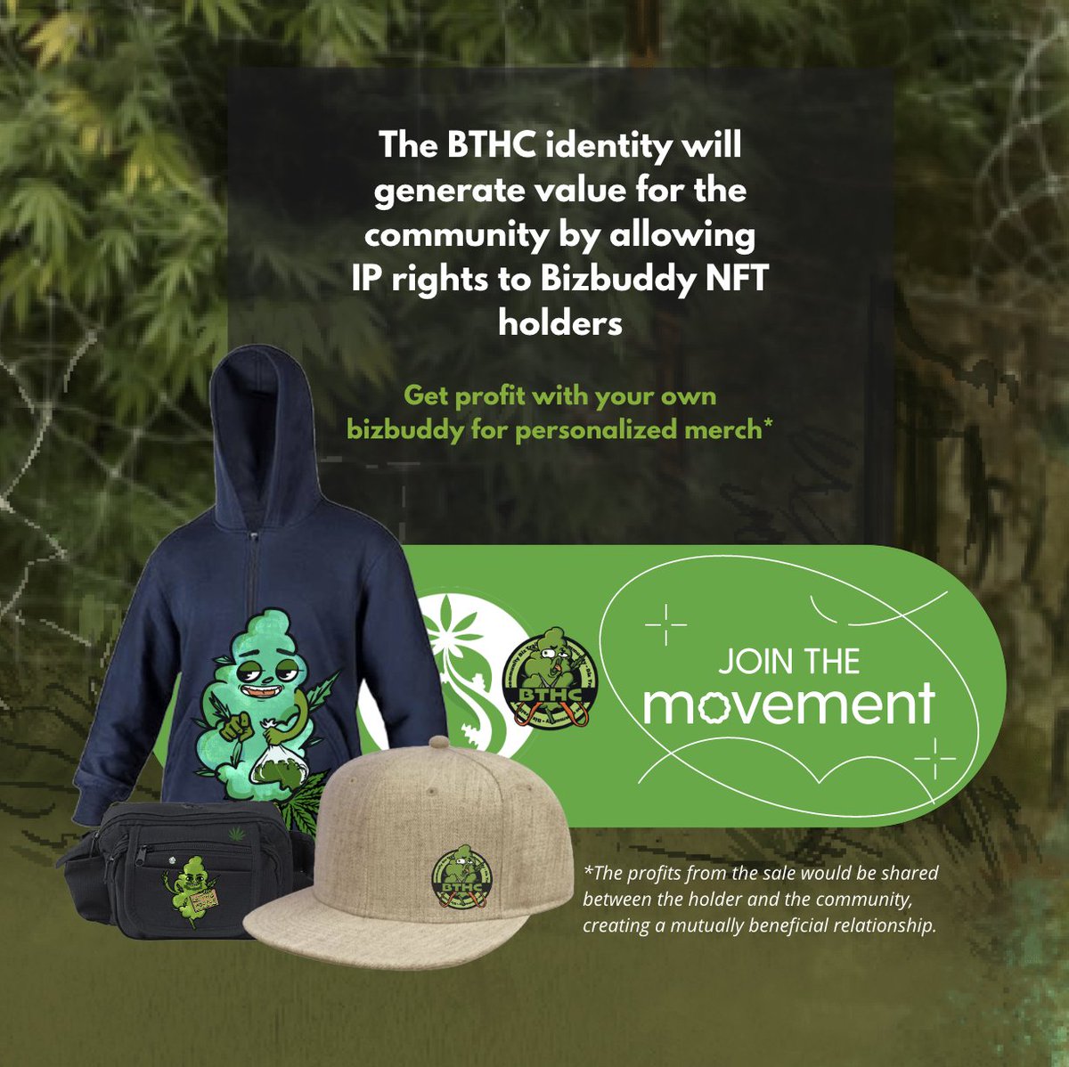 The BTHC  identity will generate value for the community by allowing IP rights to Bizbuddy NFT holders, meaning the possibility to sell apparel products using their own brand and the community brand for the benefit of all members. #cannabis #nft #nfts bthc.io