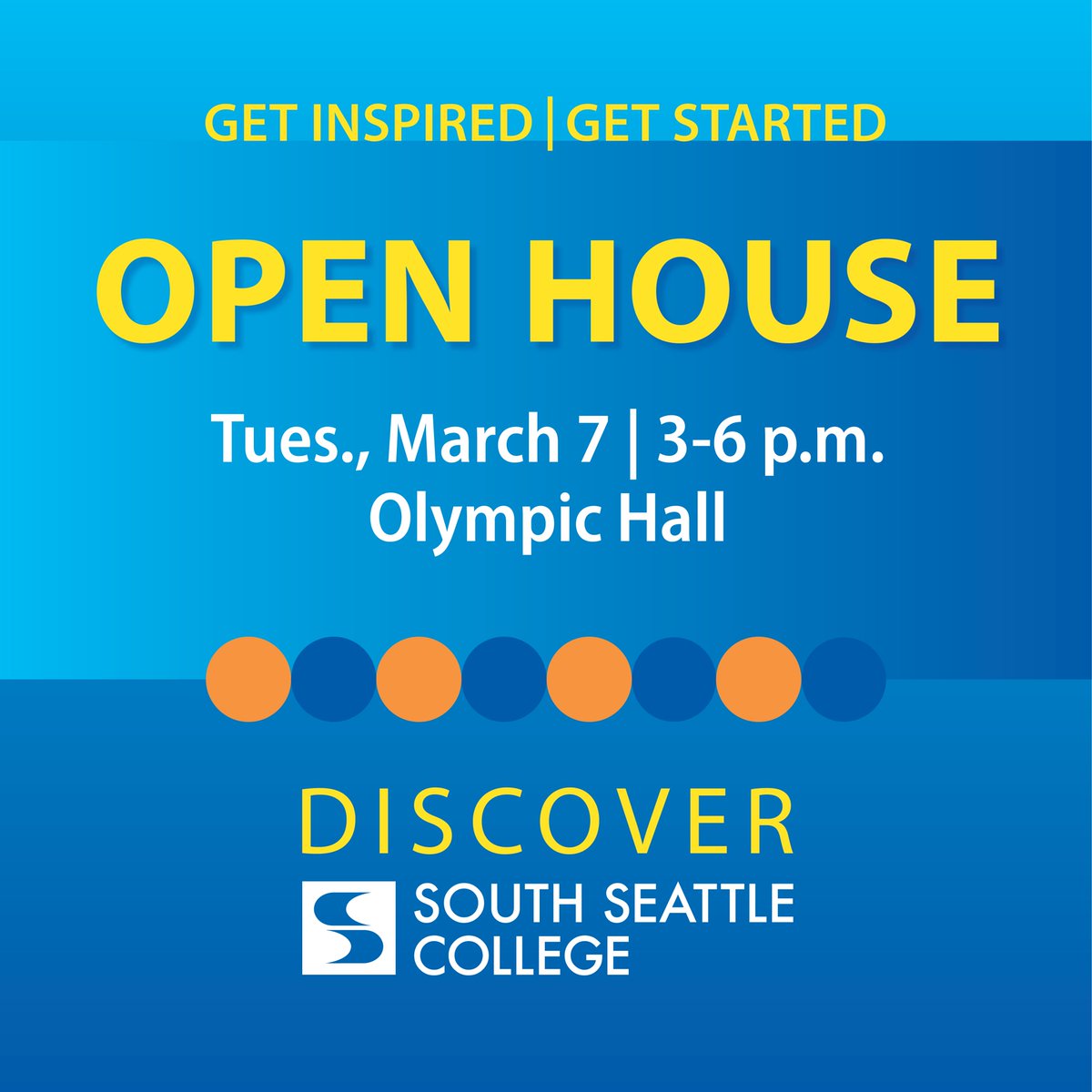 Join us TODAY (3/7) from 3-6 p.m. for an open house.  Learn about our programs and services, meet faculty, watch science experiments, and enjoy free giveaways and snacks! Olympic Hall at our main campus in West Seattle (6000 16th Ave SW).