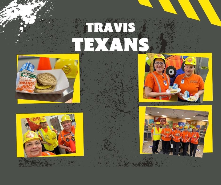 SMCISD_CN_DEPT's tweet photo. Travis cafe team looking amazing with their gear in celebrating National School Breakfast Week 💜 #SanMarcosCISD #texasdepartmentofagriculture https://t.co/W5vtt6Bwji