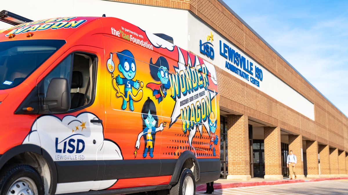 LewisvilleISD's tweet photo. Introducing: the 𝓦𝓸𝓷𝓭𝓮𝓻 𝓦𝓪𝓰𝓸𝓷

This custom van is designed to bring a mobile STEM classroom experience to LISD elementary campuses! Special thanks to the @LEFforLISD &amp; the Rao Foundation for getting this project running! 

📰 https://t.co/FZdES5riub

#LISDSTEM #OneLISD https://t.co/LtuoVooqdk