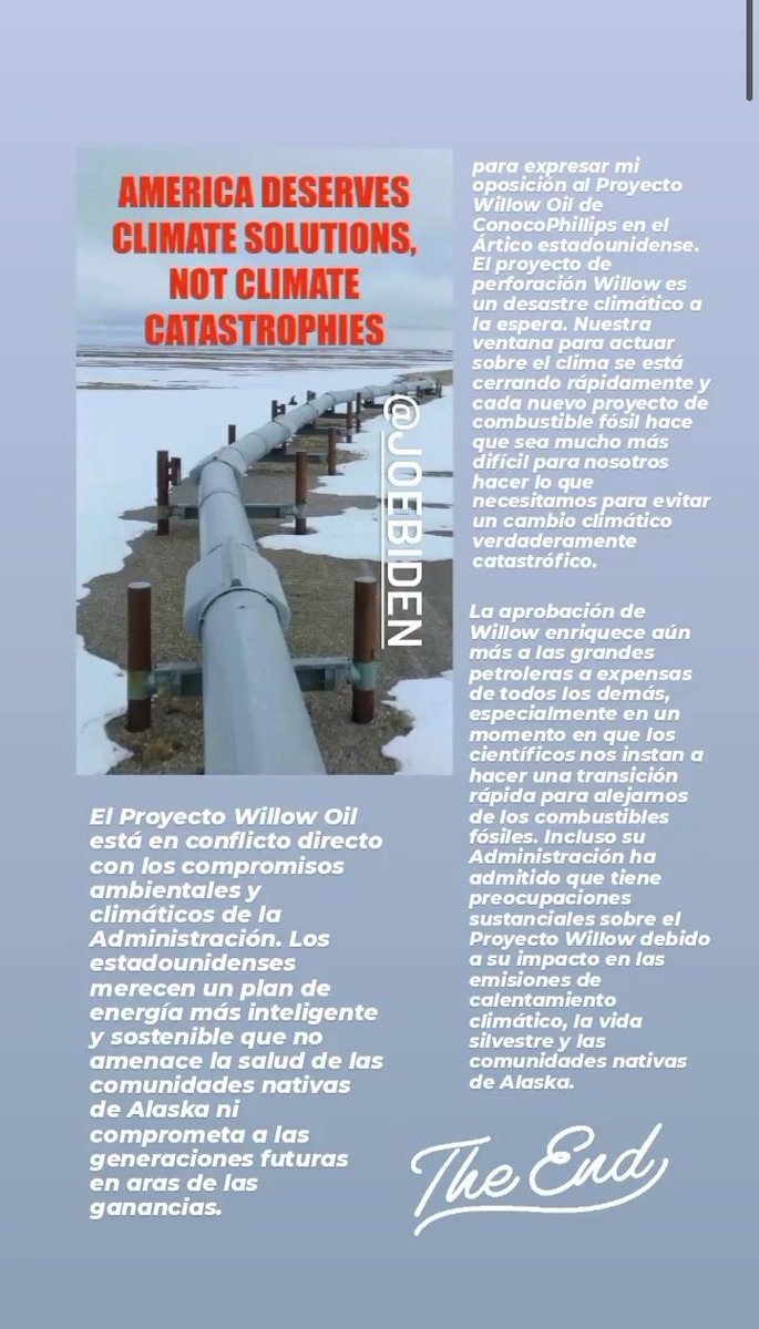 Seol1314's tweet photo. Ayúdenme a firmar está petición para evitar que el proyecto willow se lleve a cabo. Muchos ecosistemas y diversas poblaciones estarán siendo afectadas si este proyecto se lleva a cabo, actualmente nuestros polos se han estado calentando más de lo debido provocando diversas + https://t.co/iMQBIHD8IP