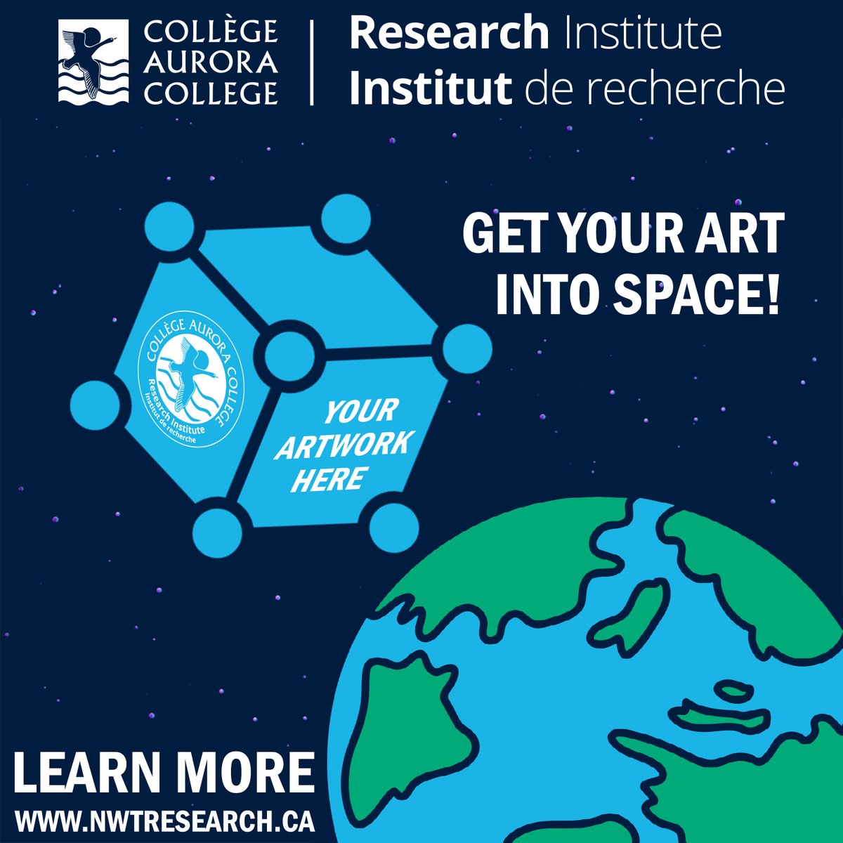 Get your art into space! AuroraSat‐1, NWT’s first fully Canadian made satellite, will be launching March 14, 2023 and will feature northern artwork. Learn more at nwtresearch.com/research-proje…