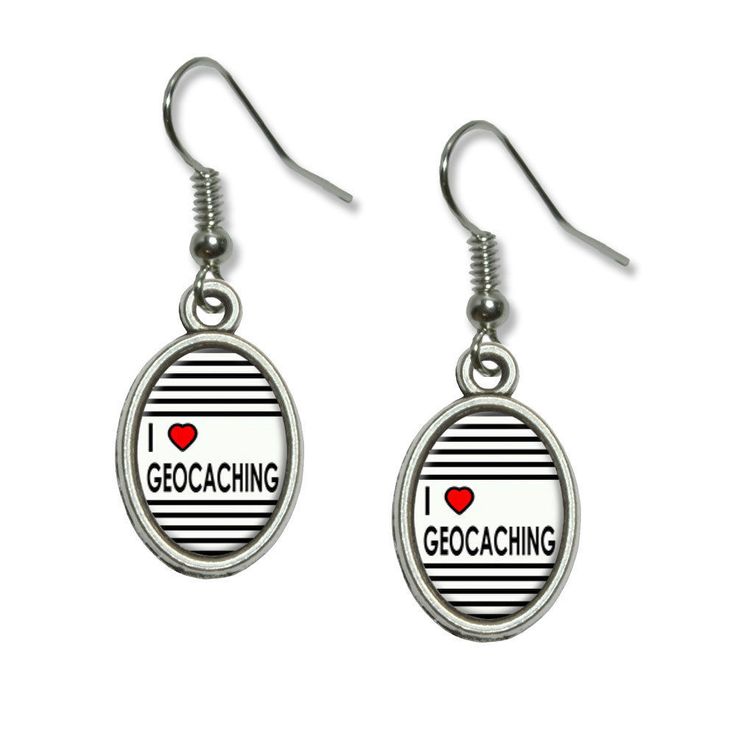 I Love Heart #Geocaching - Novelty Dangling Drop Oval Charm Earrings #DropDangle pinterest.com/pin/3588806640…
