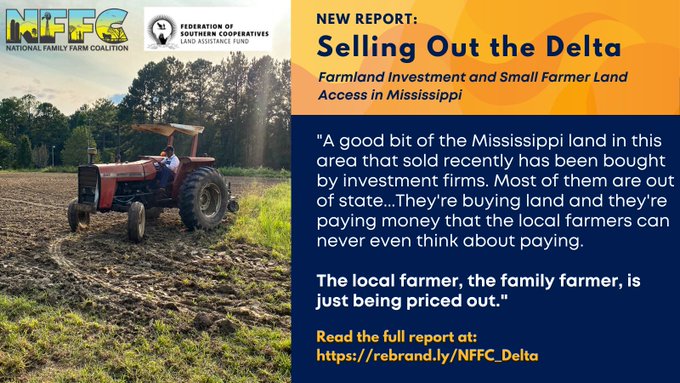 We have proudly partnered with <a href="/FamilyFarmCo/">NFFC</a> to combat the high cost of #land, one of the greatest obstacles facing small #farmers, beginning farmers &amp; #Black farmers. They are competing for land with multi-million/billion $$ investment funds. Read More>>>rebrand.ly/NFFC_Delta