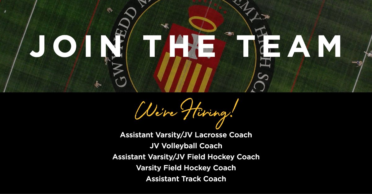 GMAHighSchool's tweet photo. Gwynedd's Athletics Department is hiring! Interested applicants, email a cover letter and resume to our Athletics Director, Terri Fasano, at tfasano@gmahs.org. #GwyneddAthletics #GoMonarchs #Inspire_Mercy https://t.co/TshXhBLuN1