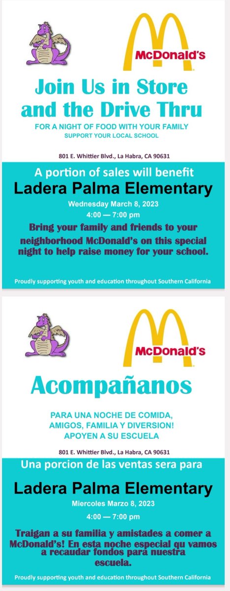 LaderaPalmaPTA's tweet photo. @laderapalma @LHSchools see you tomorrow at Mc Teacher night!! 
@aula402 @consejeramichel @MsSulen @MaestraCortez @SraChalberg @CeciliaChung18 @SraChavez2008 @SrJaimes503 @maestramadrigal @MrsCeballosK @mtro_oli @Teach2Wink @srotopete https://t.co/fu49L9fOqU