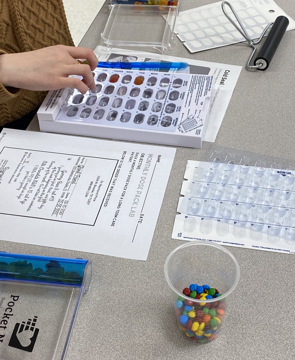 Tried a new lab and skill today in Pharm Science. Medication bubble packs (candy to simulate medication). It was a learning process, but the end product turned out awesome. #ctematters #pharmaceutical