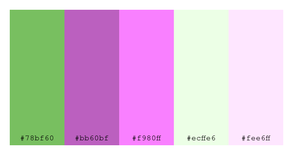 ColPaletteBot's tweet photo. Beep beep, here's a pretty color palette for you!
color-scheme.js parameters used:
- hue: 163
- variation: light
- colors: #78bf60, #bb60bf, #f980ff, #ecffe6, #fee6ff
Have a lovely evening!
#twitterbot #colorpalette #colors #palette #prettycolors https://t.co/ulB6fRQ6zC