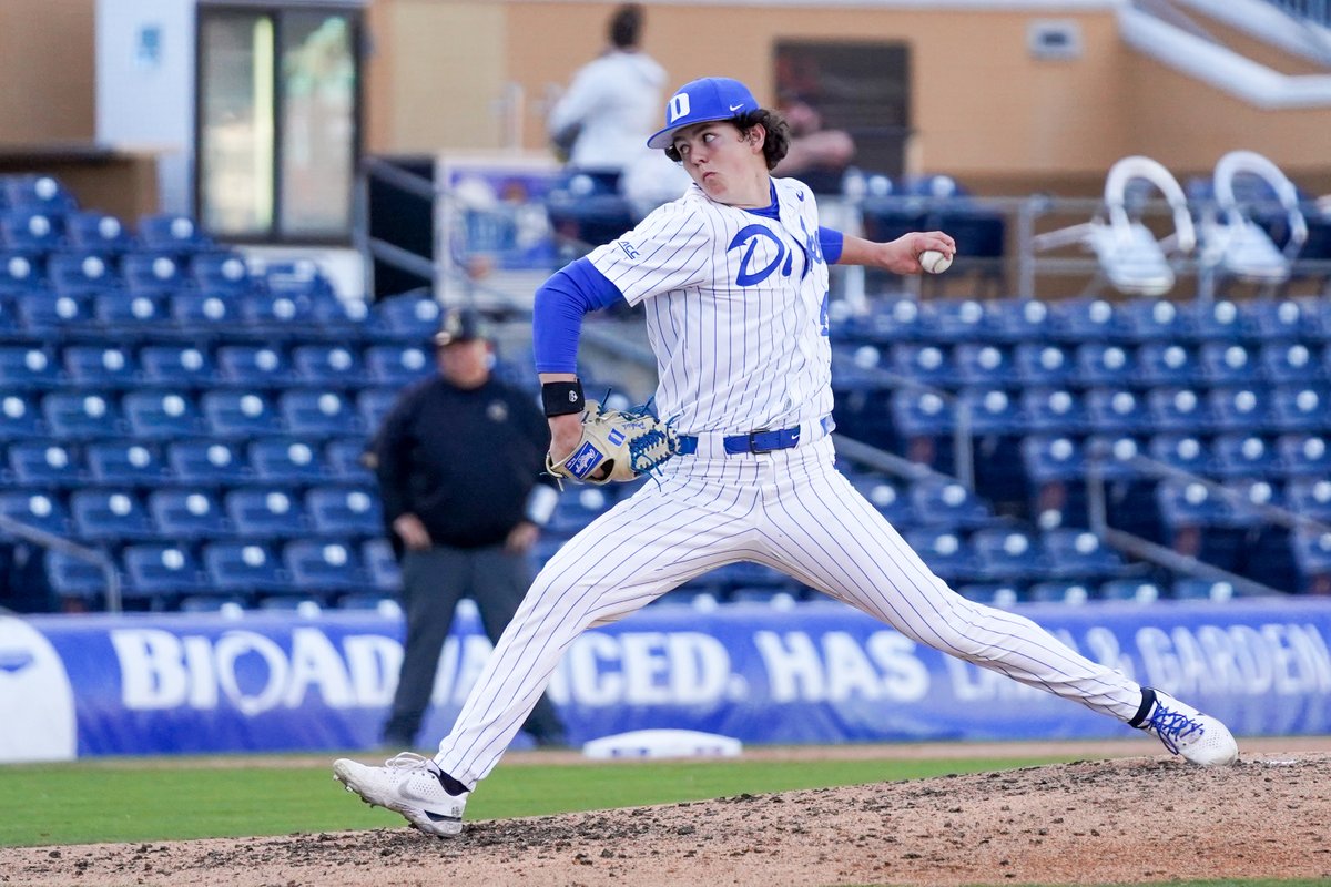 DukeBASE's tweet photo. .@owenproksch6 works outta some trouble and racks up his third K to end the inning. 

M7 | Duke 4, App State 0 | #BlueCollar https://t.co/uvOuOBzyLd