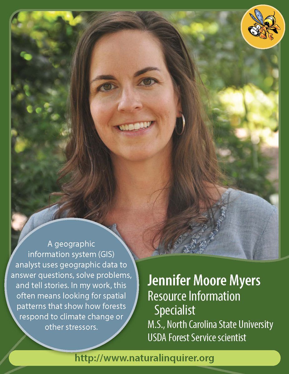“I grew up in the Midwest, exploring its forests, fields, lakes, and rivers. I feel at home in the woods.”

As a <a href="/usfs_srs/">Southern Research</a> resource information specialist, Jennifer Moore Myers uses geographic data to answer questions, solve problems, and tell stories. 

<a href="/naturalinquirer/">natural inquirer</a>
