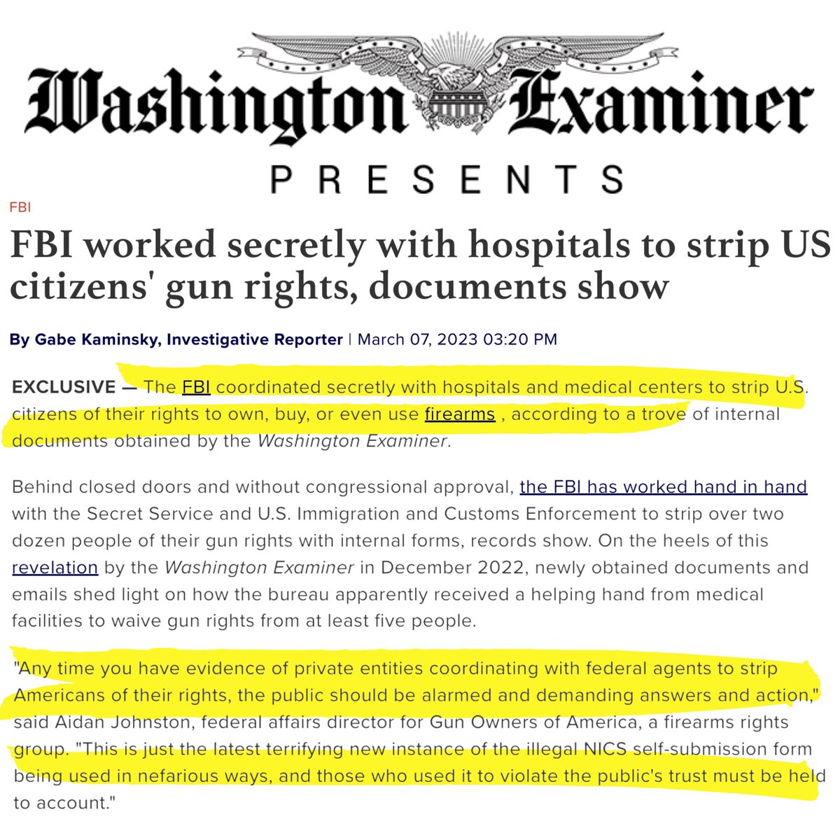GunOwners's tweet image. "Any time you have evidence of private entities coordinating with federal agents to strip Americans of their rights, the public should be alarmed and demanding answers and action."  
@RealGunLobbyist