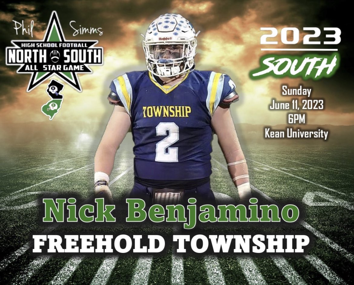Nick Benjamino (@nickbenjamino2) on Twitter photo 2023-03-07 23:02:22 Honored to be playing in the Phil-Simms All Star game @PSimmsNoSoGame @FTHSfootball @MUHawksFB Honored to be playing in the Phil-Simms All Star game @PSimmsNoSoGame @FTHSfootball @MUHawksFB