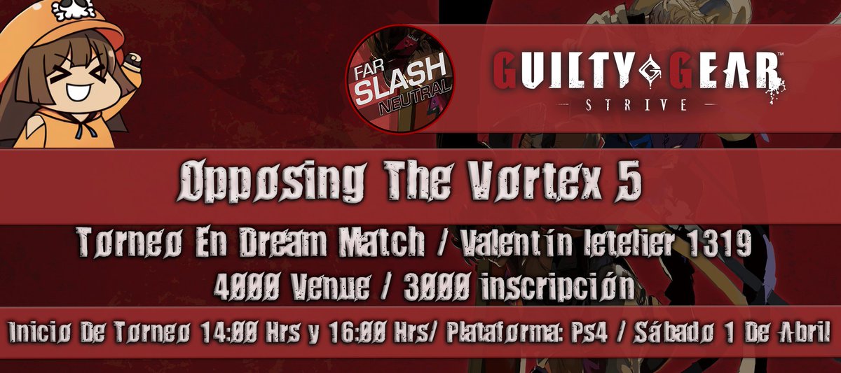 FarSNeutral's tweet photo. Después de bastante tiempo tenemos el agrado de anunciar el próximo torneo presencial de GGST y GGXRD!
Esperamos verlos participando como siempre y alguna duda o consulta pueden ir al discord del servidor a preguntar.

GGXRD: https://t.co/G7nXrgfw8v
GGST: https://t.co/tF8ojuJM51 https://t.co/abXXNIEKNS