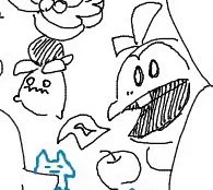 これは友との絵チャで描いたうろ覚えホゲータとミニーブ 