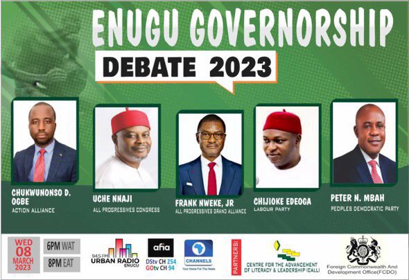 @Urbanradio Enugu state governorship debates. 

March 8, 2022