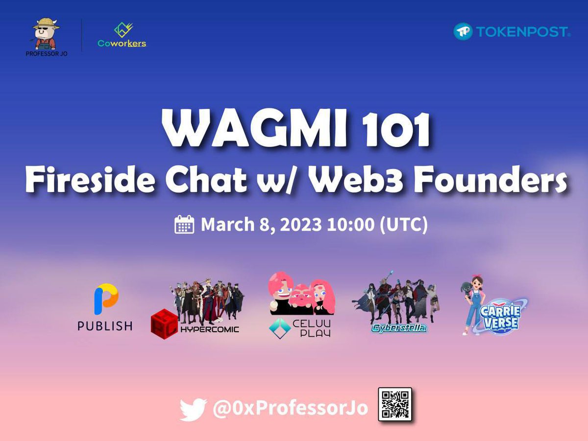 HYCO_Official's tweet image. #TwitterSpace #AMA #WAGMI101 #HYPERCOMIC

Stay tuned!

✅ Topics
• How can we increase the value of unique IPs such as webtoons, animations, and games?

🕙8th Mar, 10:00 AM (UTC+0)
🔹Panels: HYPERCOMIC, Cyber Stellar, Carrie Verse, Publish, CeluvPlay
🔗bit.ly/3ZtbgHC