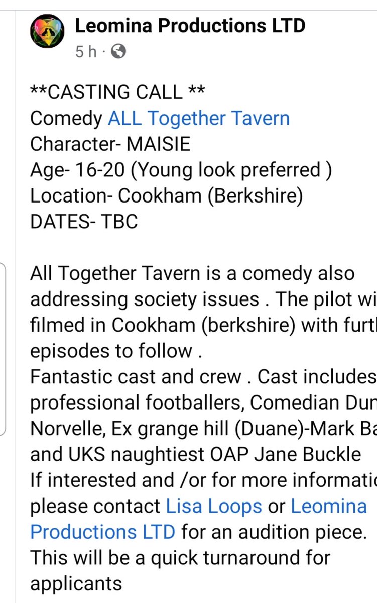 lisffc's tweet photo. #castingcall @all_tavern Pls dm @lisffc if interested and/or for more information #comedy #societyissues #castingcall https://t.co/e2JHPR9kHL