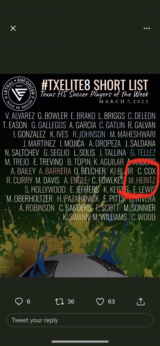 Morgan Heintz (@heintzmorgan) on Twitter photo Big win over Canyon tonight, player of the game and now this……I am so honored to be on this list. Thank you <a href="/LethalSoccer/">Coach Duque</a> <a href="/SVABC_GSoccer/">SV Ranger Girls Soccer</a> <a href="/PrepSoccer/">Prep Soccer ⚽️</a> <a href="/SATXSoccer/">S.A. Soccer ⚽🎥🎙️</a> <a href="/SHeintzMom/">Samantha Heintz</a> Big win over Canyon tonight, player of the game and now this……I am so honored to be on this list. Thank you <a href="/LethalSoccer/">Coach Duque</a> <a href="/SVABC_GSoccer/">SV Ranger Girls Soccer</a> <a href="/PrepSoccer/">Prep Soccer ⚽️</a> <a href="/SATXSoccer/">S.A. Soccer ⚽🎥🎙️</a> <a href="/SHeintzMom/">Samantha Heintz</a>