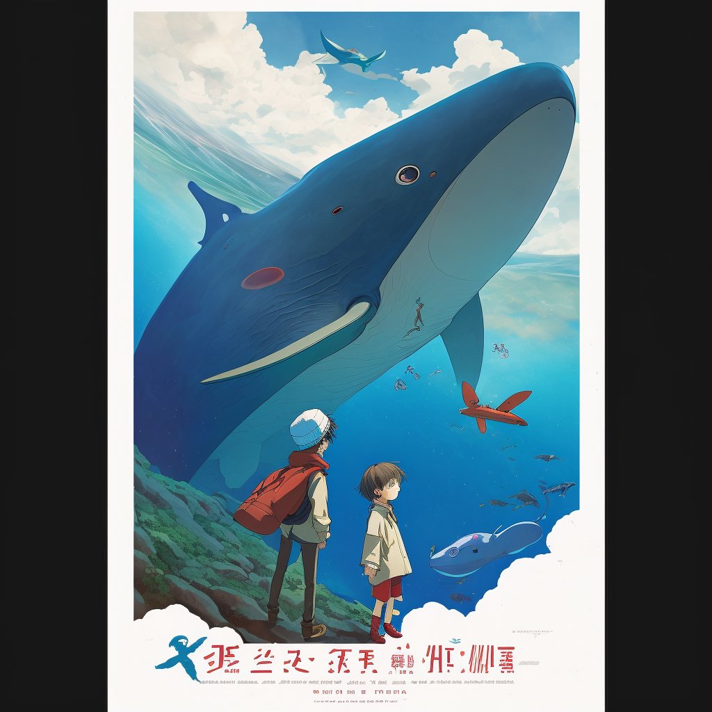 tan_z_tan's tweet image. 〜さん風っていうのを使わないルール

&quot;A movie poster design for a new adventure story from a popular Japanese animation studio released in 2025. The poster should feature a beautiful blue sky, a whale, and boy and girl on an adventure&quot;
#prompts #prompt_engineer #midjourney