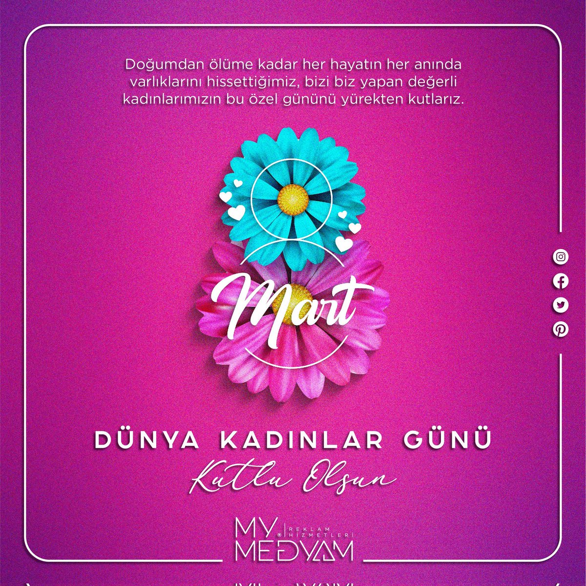 8 Mart Dünya Kadınlar Günü Kutlu Olsun.

#mymedyam #design #logo #agency #dijitalajans #webtasarım #mobiluygulama #logotasarim #katalogtasarım #ambalajtasarimi #markaoluşturma  #kurumsalkimlik #tanıtımfilmi #sanaltur #google #konya #ajans #feelance #8martdünyakadınlargünü #reels