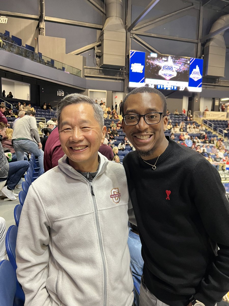 madeyanju's tweet image. Great to see my old friend and boss, @cofc President @CofCHsu, tonight in D.C at the @CAABasketball Tournament Championship game. @CofCBasketball has punched their ticket to the NCAA Men’s Basketball Tournament! #Goingdancing #Roundof64 #caa #caabasketball #collegebasketball