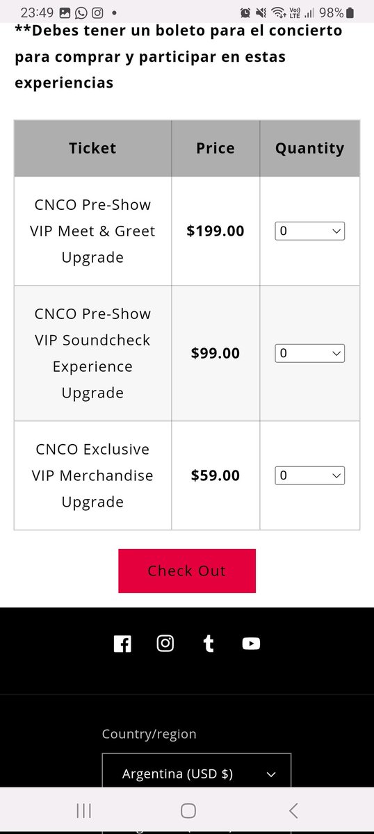 ArgFanProject's tweet photo. 🚨//M&amp;G CON CNCO ARGENTINA

¡Es oficial! Los M&amp;G para  Buenos Aires  ya  fueron dadas a conocer estará a cargo de OMG VIP.
Los precios varían según los paquetes. Van desde los $199 a los $59 dólares.  ( todavia no se pueden comprar hasta que no salgan las entradas del show). https://t.co/GPO9LAI8gq