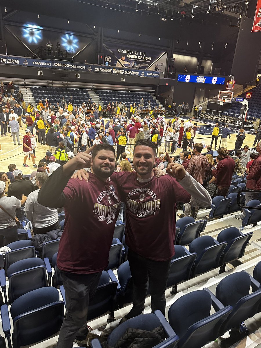Coach_Glove's tweet image. Me this morning at 10am: “Chilly, I think I’m going to get a flight for this afternoon to DC to see the Cougars win it all tonight.”

@wfriedman15: “Give me 10 minutes. I’m about to get a flight too. See you there.”

#WorthIt #OurCity #Charleston #CAAChamps #GoingDancing