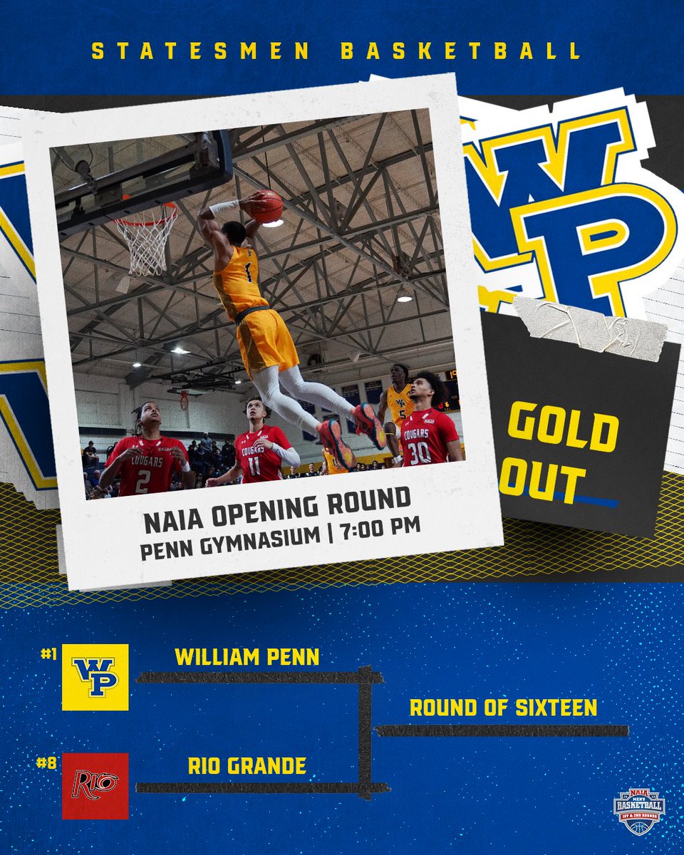 🚨🚨Attention Statesmen Nation🚨🚨
Tomorrow's game against Rio Grande will be a GOLD OUT! Tipoff is set for 7:00 PM with doors opening at 5:30 PM. We will have gold shirts for the first 300 Statesmen fans through the doors so get here early‼️
🎟️- statesmenathletics.com/ticketing