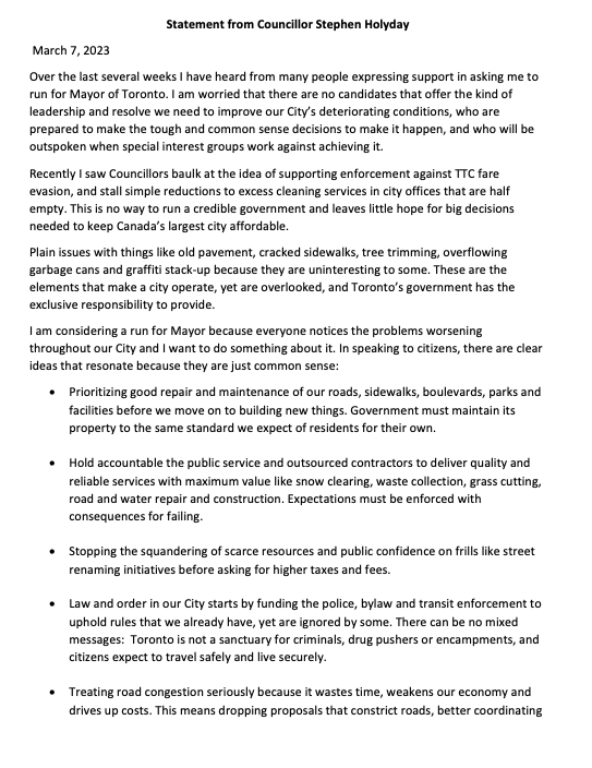 stephenholyday's tweet image. My statement regarding the upcoming mayoralty election: