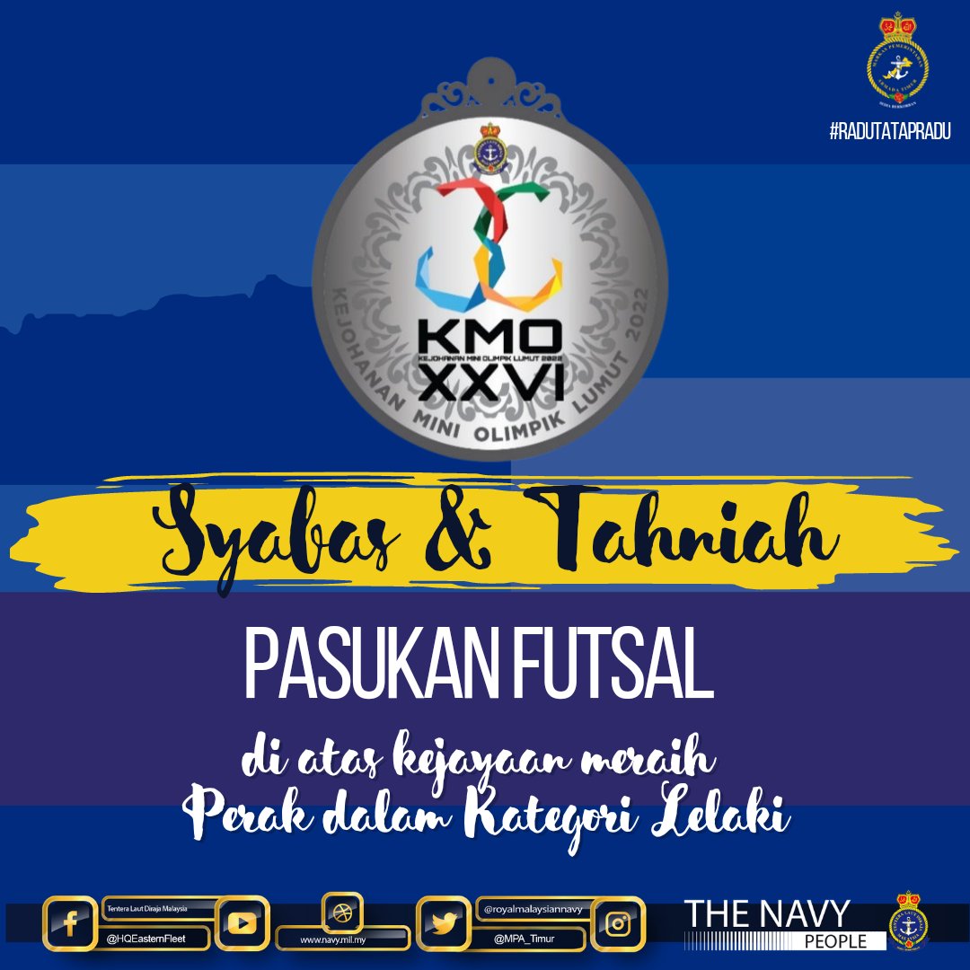 MPA_Timur's tweet photo. #KMO26 

Perak berkilauan untuk Pasukan Futsal Lelaki Kontinjen Markas Pemerintahan Armada Timur. Berbaki sehari lagi bagi Kejohanan Mini Olimpik di Pangkalan TLDM Lumut, namun warga #ArmadaTimur  masih kekal bersemangat!

Syabas &amp; Tahniah Atlet Futsal!

#RaduTatapRadu https://t.co/ElxSxMTpJw