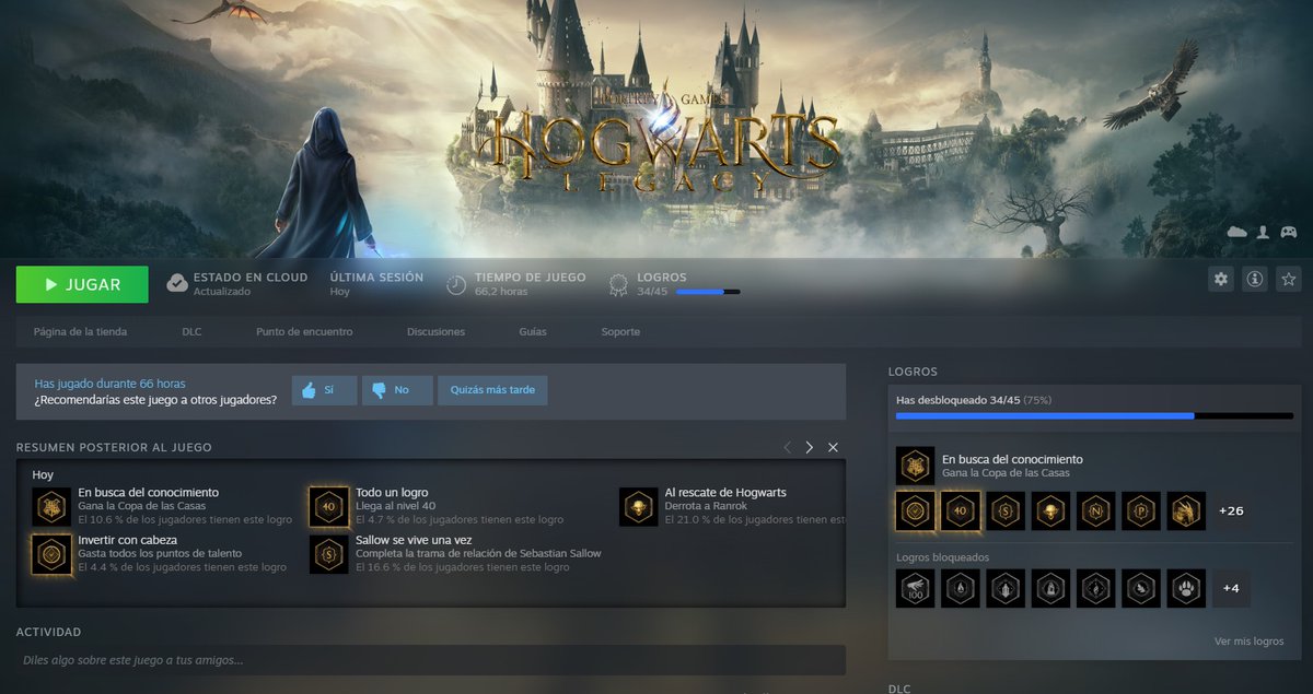 Después de poquito más de 66 horas de juego, terminé el #HogwartsLegacy ... Mi puntaje general del juego y la experiencia en sí: 7/10. No está mal, pero no es increíble. Sobre todo la historia principal me decepcionó bastante a nivel general.