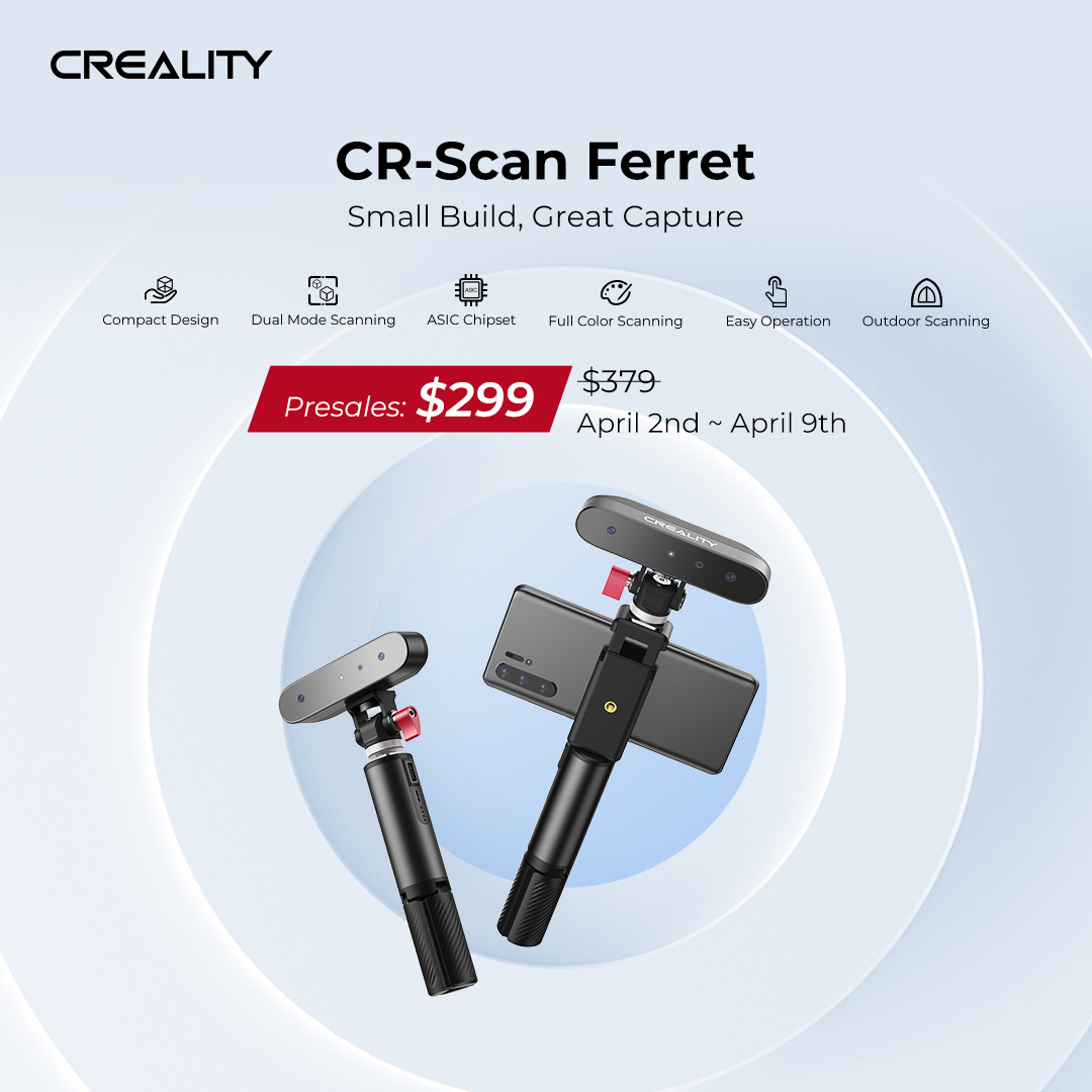 Creality3dP's tweet photo. CR-Scan Ferret Early Birds Offer.
Sign up here: https://t.co/7nAHJNuoUM and enjoy the early bird price.

#earlybird #crscanferret #creality #crealityscanner #diy https://t.co/rSFBCFmGuA