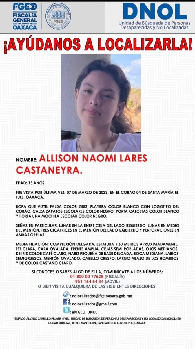 Ayúdanos a localizarla.

Cualquier información comunicarse al número de la fiscalía.