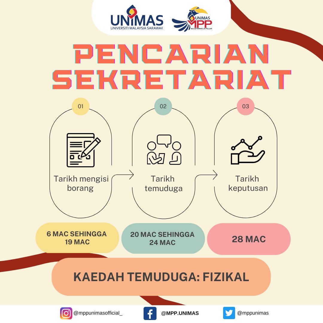 mppunimas's tweet photo. [ PENCARIAN SEKRETARIAT MAJLIS PERWAKILAN PELAJAR SESI 2022/2023 ]

Kepada pelajar yang berminat, dialu-alukan untuk mengisi borang permohonan melalui pautan yang disediakan:
https://t.co/ttbJtRdKLu https://t.co/Cw4bfgf4Ke