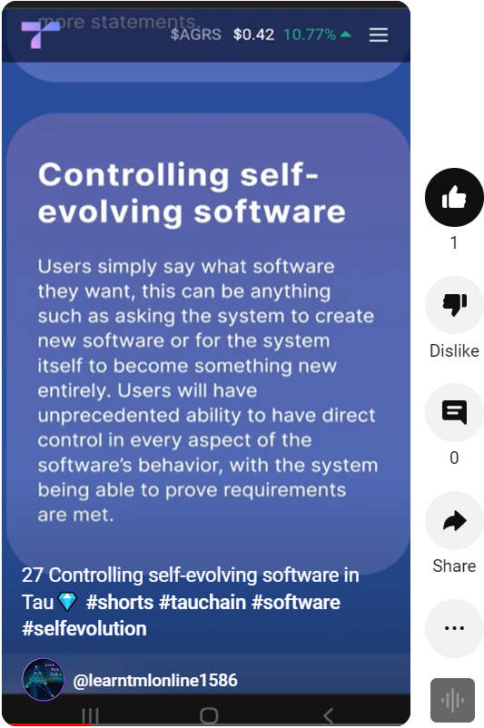 AndrewOnizuka's tweet image. &quot;Direct control of evolving software. Unprecedented user influence. Requirements proven.&quot; #TauNet #SoftwareControl #InnovativeTechnology #Tauchain $AGRS @TauChainOrg @elonmusk tau.net