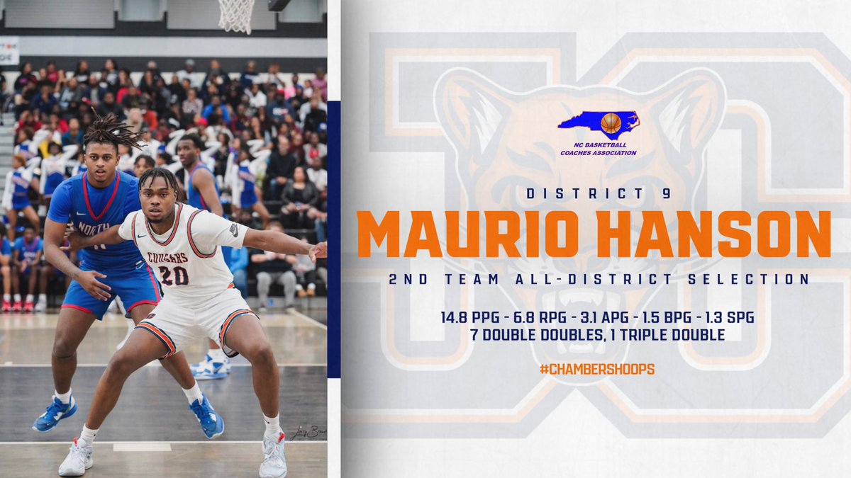 Congratulations are in order for 2024 Forward Maurio Hanson! #AllDistrict #ChambersHoops