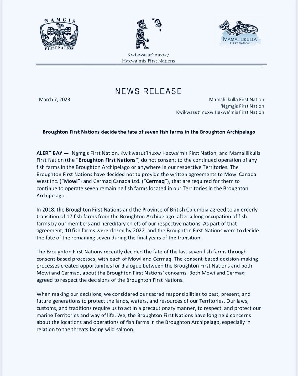 1Bob_Chamberlin's tweet image. It’s official .. the last of the Broughton Archipelago #FishFarms will be leaving as per LoU with the Province of BC &amp;amp; Kwikwasutinuxw Haxwa’mis, Mamalilikulla &amp;amp; Namgis #FirstNations