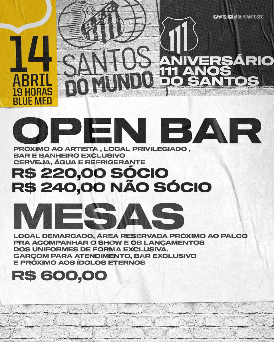 SantosFC's tweet photo. Detalhes dos ingressos do show de aniversário do #Santos111! ⚪️⚫️☑️ https://t.co/UmrLQxr1oy