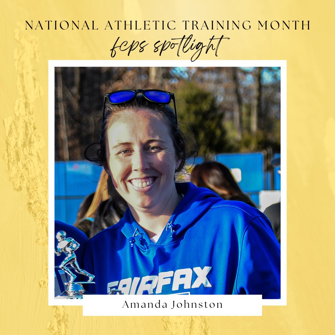 FCPS_ATP's tweet photo. Today’s Spotlight 3/3: Amanda Johnston!

📍Site: AT1 @FHSLionsAT 
🦉Years of Experience: 10
🌎Hometown: Fairfax, VA
📚Undergrad: BS in Kinesiology - Exercise Science from @ShenandoahU 
👩🏻‍🎓Graduate: MS in Athletic Training from @SU_MSAT 

#NATM2023 #theresanATforthat https://t.co/mej5guxYZE