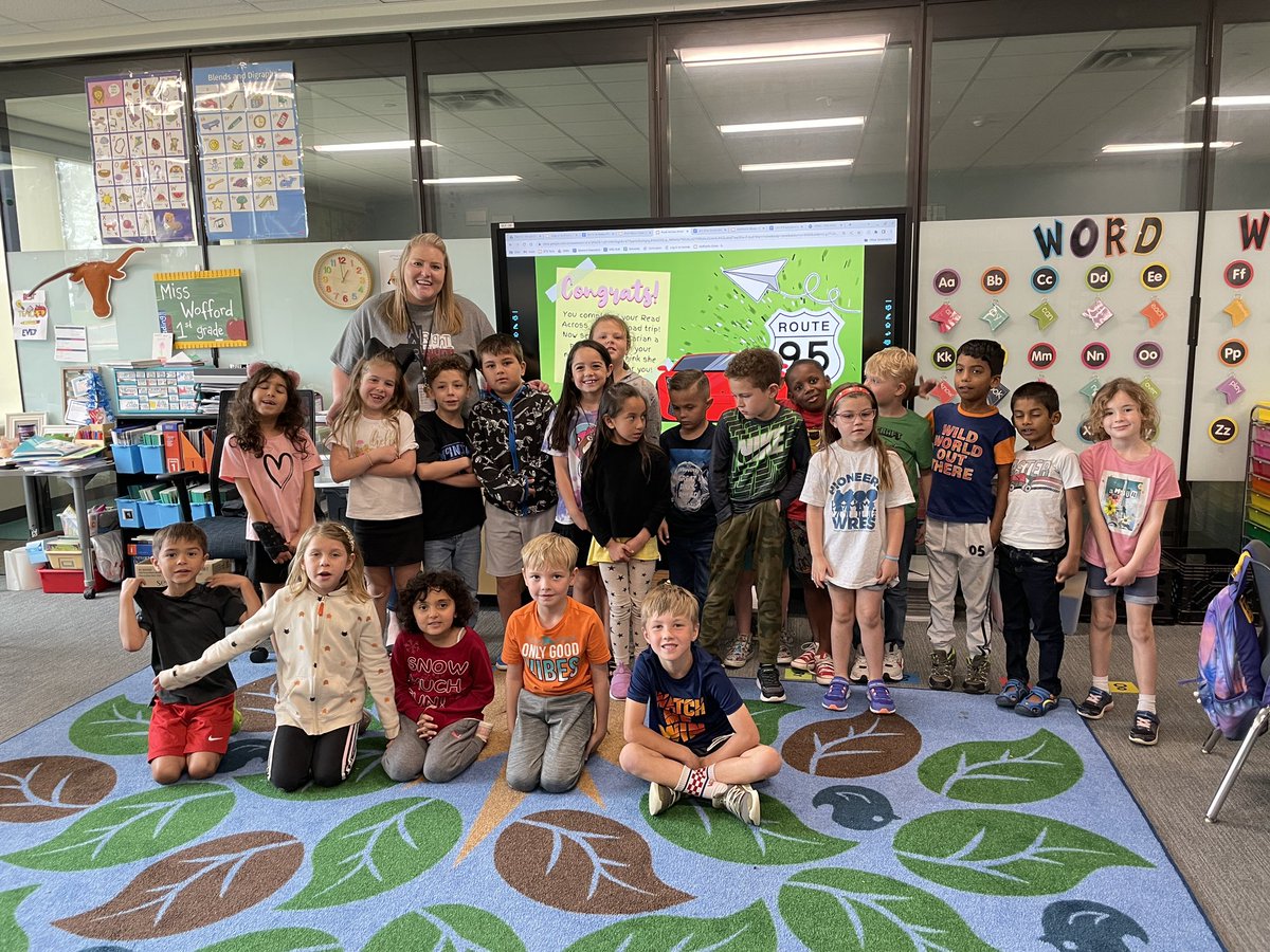 wre_library's tweet image. Congratulations to Ms. Wofford’s class for being the first class to complete Route 95 as part of Read Across America 📚🇺🇸#WRreads #readacrossamerica #route95 #PioneerTOUGH @WolfRanchElem @GISD_Libraries