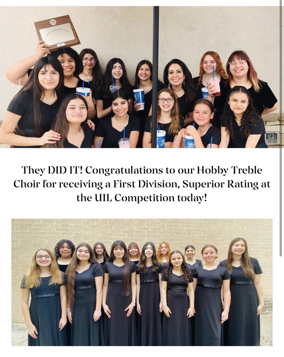 Congrats Hobby choir! 
🎶🎶🎶🎶🎶🎶🎶
<a href="/NISDHobby/">William P Hobby</a> 
You guys are awesome! Hobby Electives are rocking it this year!  <a href="/ElCarranco1/">Lawrence Carranco</a> <a href="/NISDHobby/">William P Hobby</a> <a href="/RachCountryman/">Coach Countryman</a> @nisdelectives <a href="/HobbyMSPTA/">Hobby Middle School PTA</a>