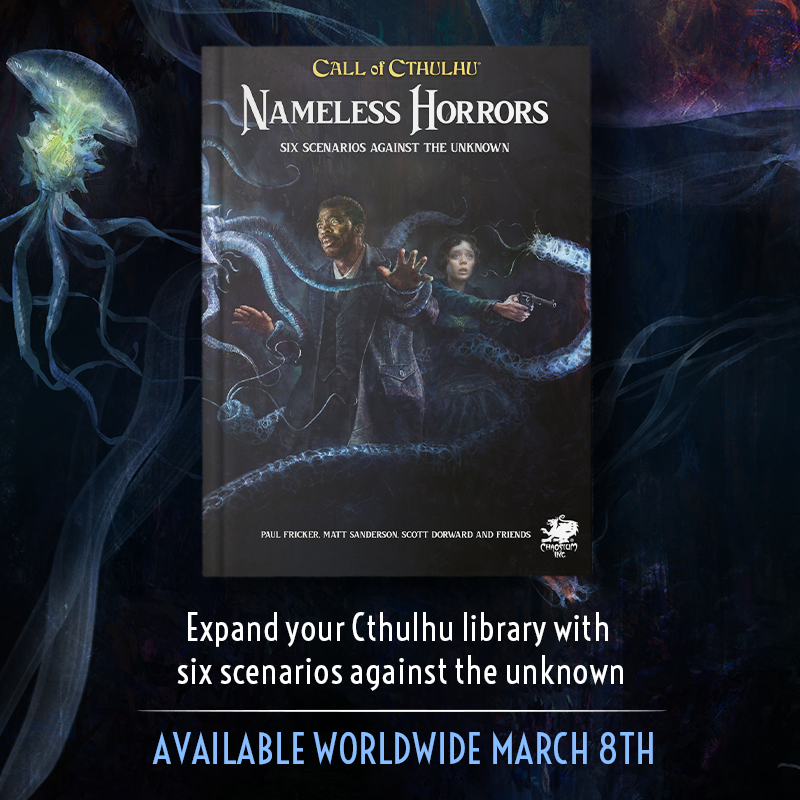 Chaosium_Inc's tweet image. Nameless Horrors is out tomorrow!

Which setting will you explore first?

🐙 Paris, 1892
🐙 England, 1895
🐙 Small-town America, 1921
🐙 Massachusetts, 1932
🐙 England, 2021
🐙 Los Angeles, 2022
 
#TTRPG #TTRPGcommunity