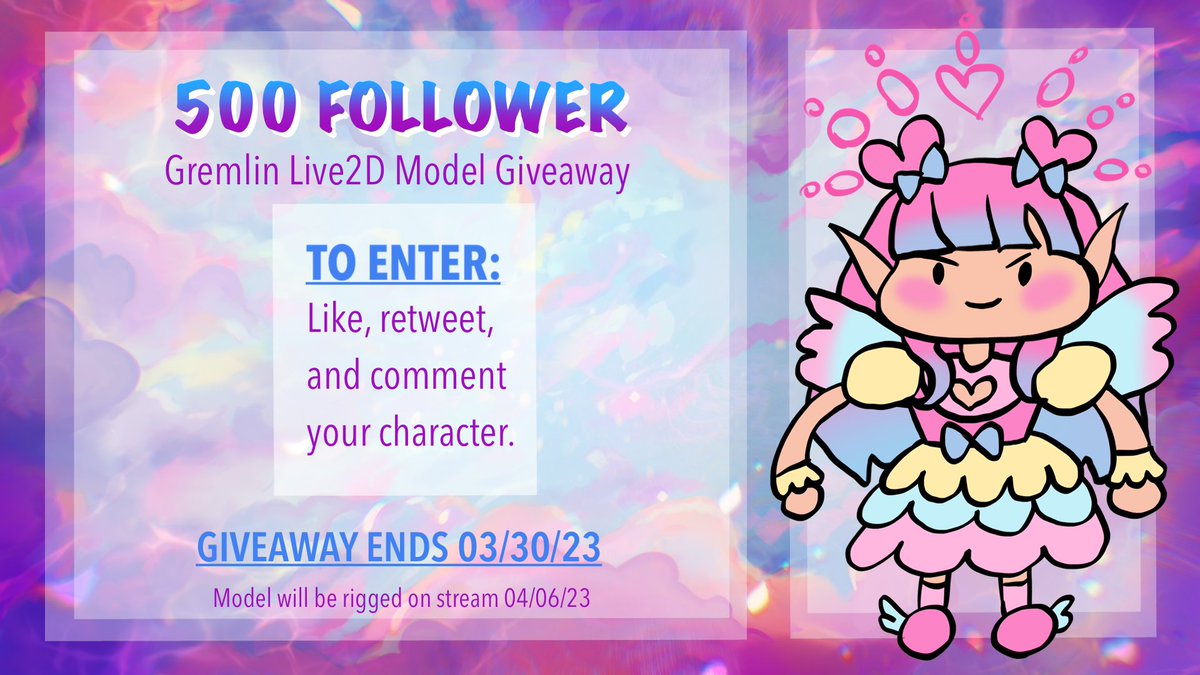 Since I hit my follower goal on Twitch, I'm hosting a gremlin model giveaway!

💖TO ENTER:💖
✨️Like and retweet this post + comment your character
✨️The giveaway ends on 3/30/23
✨️I will stream the rigging process on 4/6/23
✨️The model will be yours to use how you want!