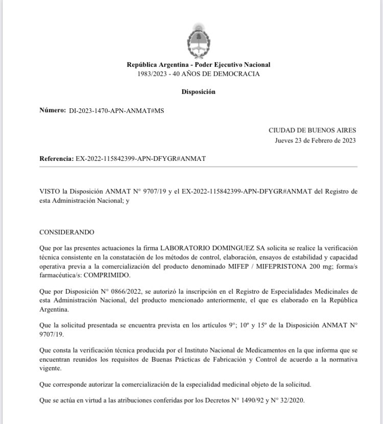 #Mifepristona
Habrá producción en el país de Mifepristona!!!! Esto posibilitará el acceso al tratamiento combinado para interrumpir embarazos de manera segura, eficaz y de calidad.
💚💪🏻🌈