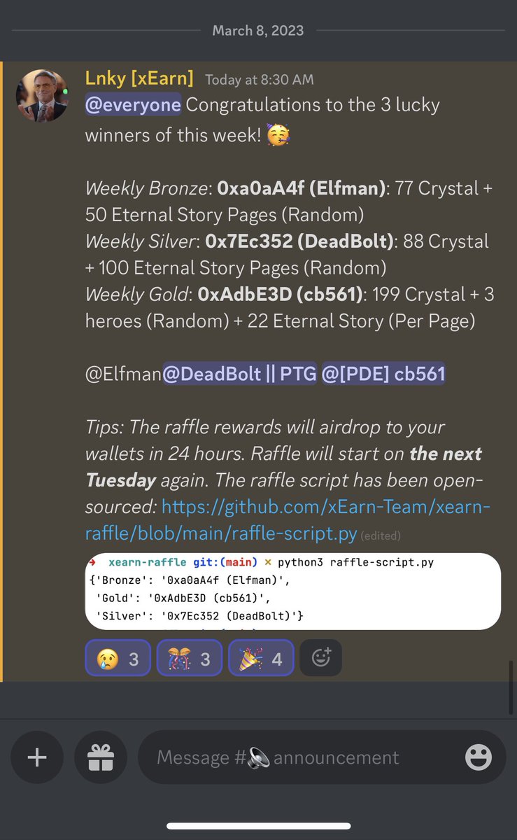 xEarnProject's tweet image. The 3 winners of first week! Congrats