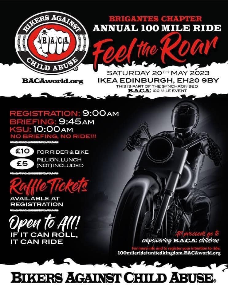 JohnKeedwell's tweet photo. Come join the ride, Great day out for a worthy cause! Come help support the mission.  #100mileride #bikersagainstchildabuse #bikelife #biker #edinburgh #scotland @BACAItnl https://t.co/aUZna1KdD8