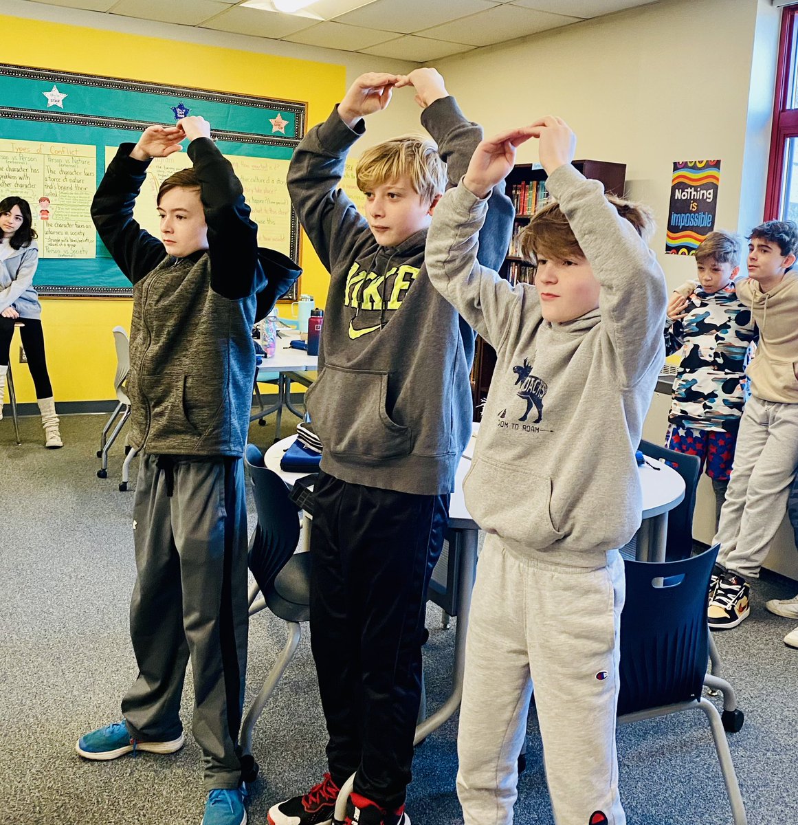 NFMSGrade6's tweet photo. Students in Mrs. Petruso’s homeroom class had fun playing Night at the Museum during Community Conversation. https://t.co/XhhbcmTTkl